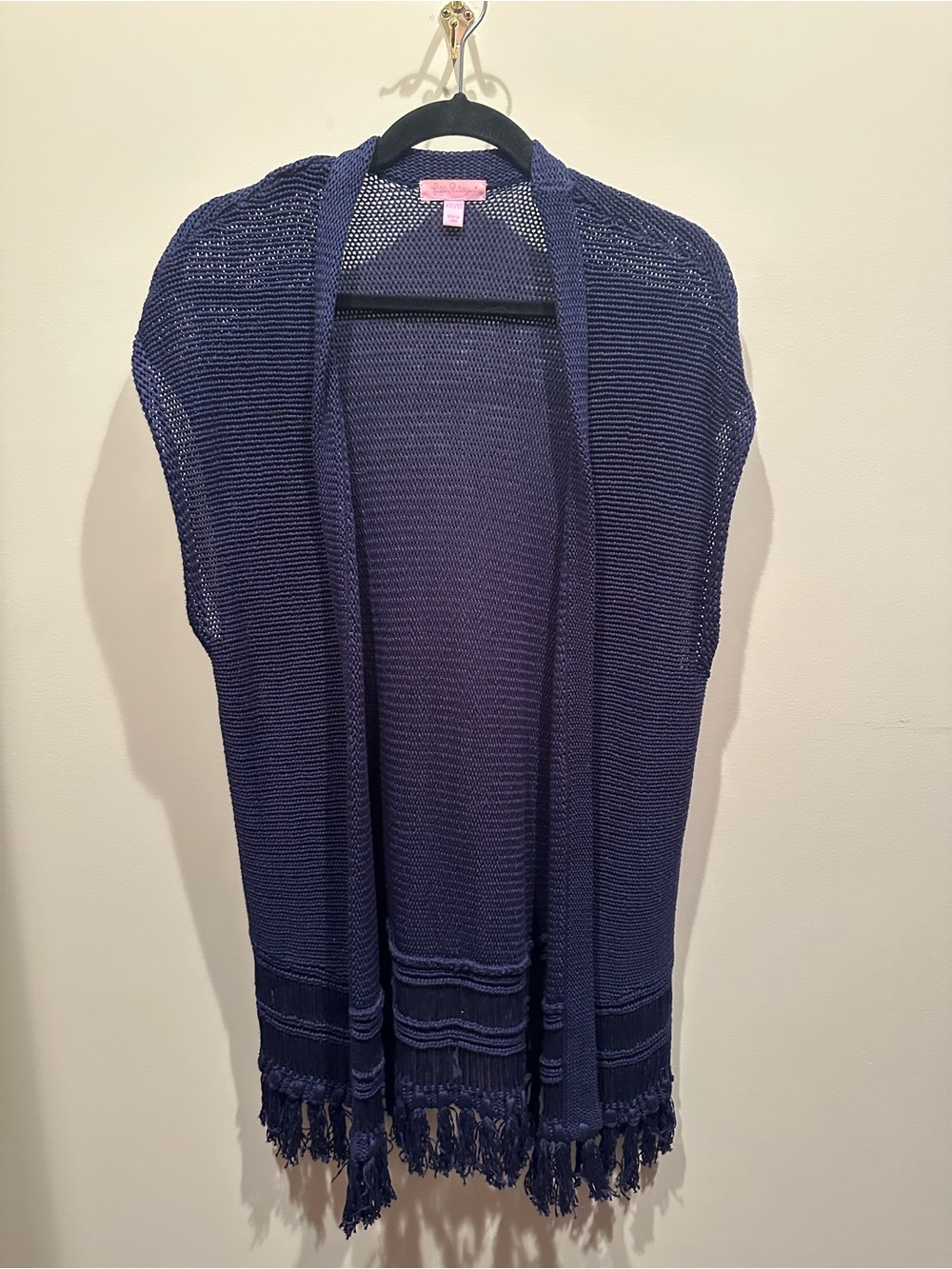 Lilly Pulitzer Tatum Long Cardigan Sweater Womens XXS/XS Navy Knit Fringe Hem